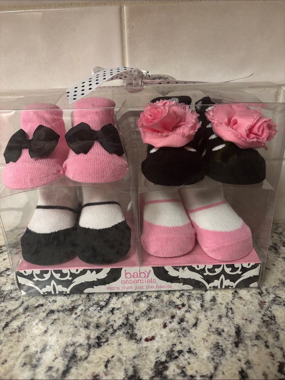 Pink and Black Girls 4-Pair Sock & Bootie Gift Set 0-6 mo.